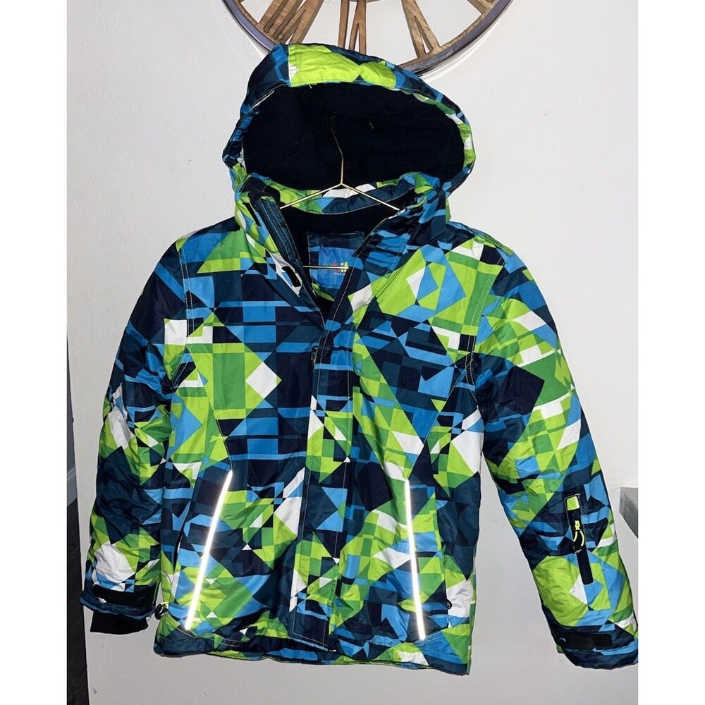 Phibee Kids 12 Ski Snowboard Jacket Blue Green Geometric Hooded 146/152 D